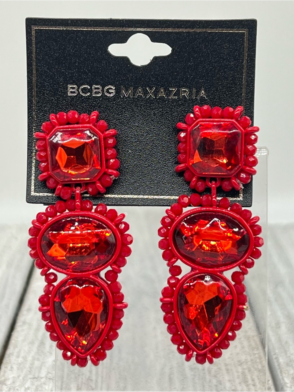 358. BCBGMaxAzria Vibrant Red Faceted Drop Post Statement Earrings - NWT